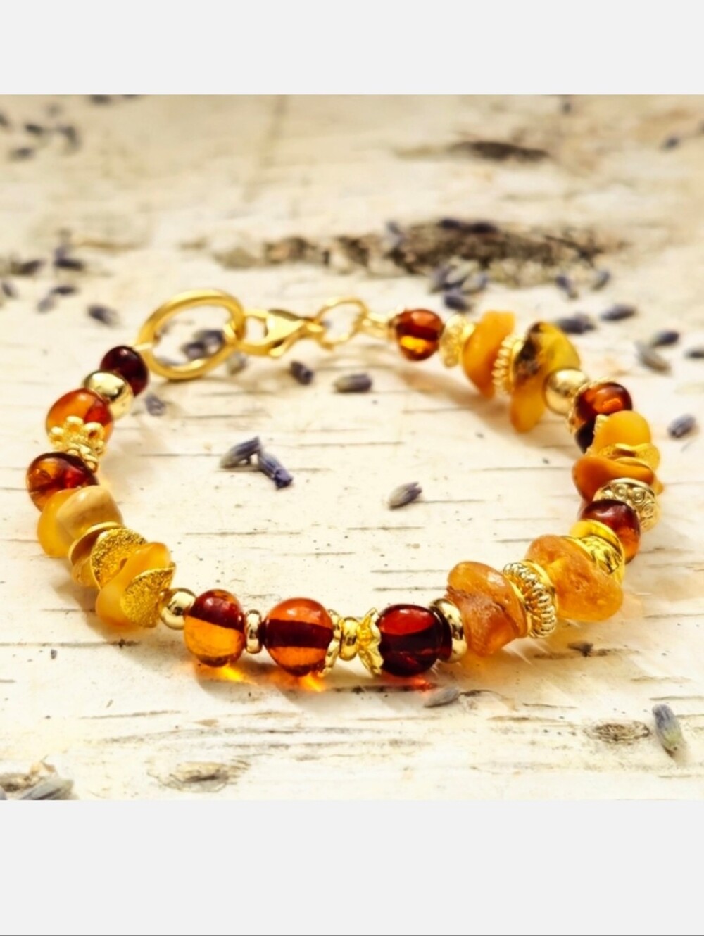Baltic Amber Ancient Healing Artisan Bracelet In 18K Gold Plated Bracelet